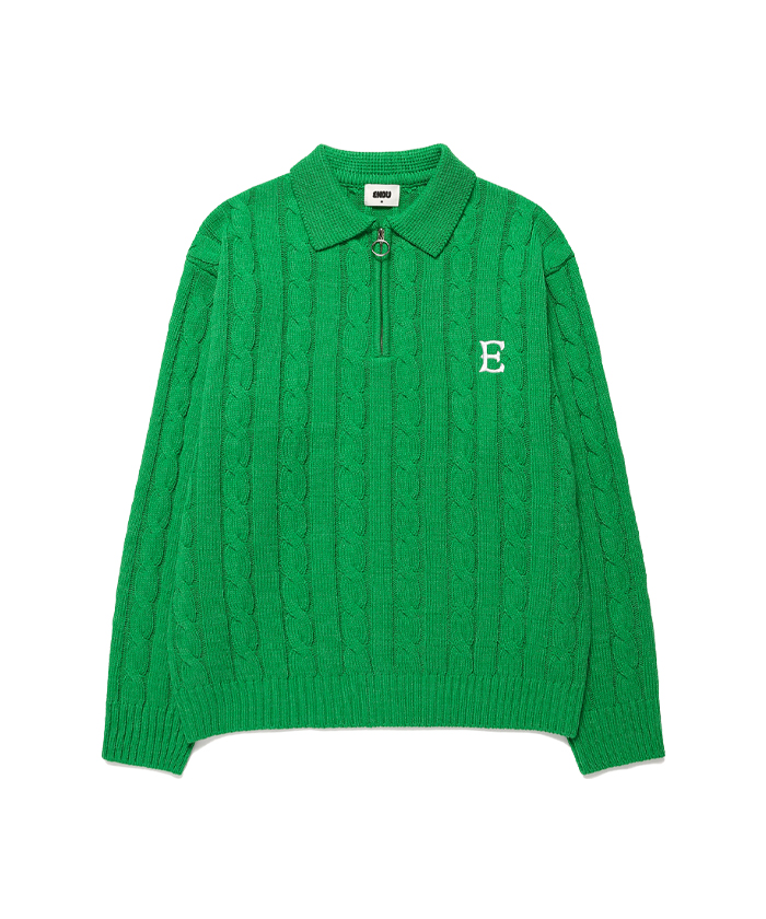COLLAR HALF ZIP UP CABLE KNIT[GREEN]