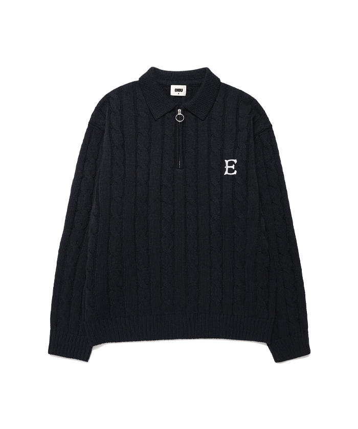 COLLAR HALF ZIP UP CABLE KNIT[NAVY]